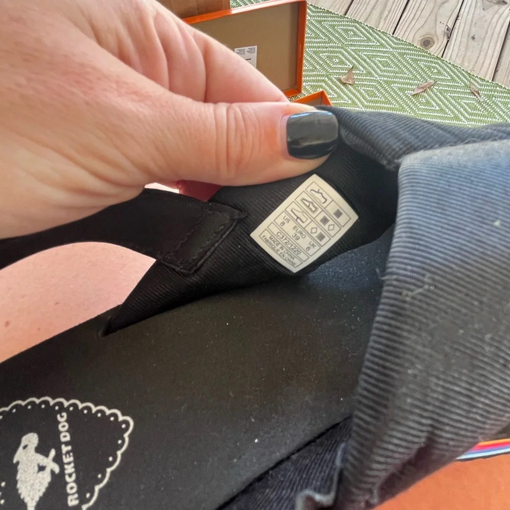 Rocket Dog Black Sandals with Rainbow Stripes - Picture 2 of 7